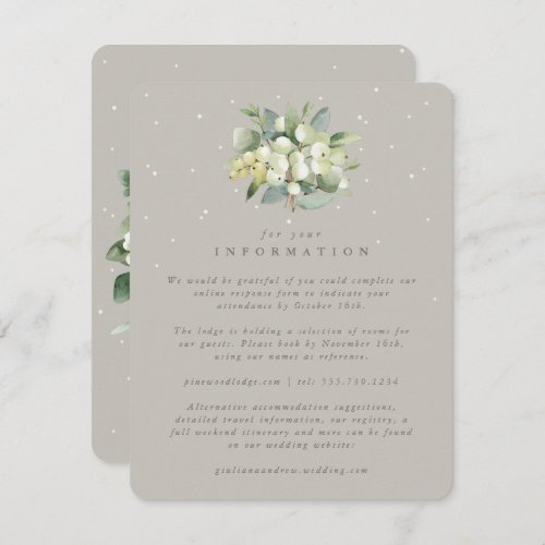Greige SnowberryEucalyptus Bouquet Wedding Info Enclosure Card