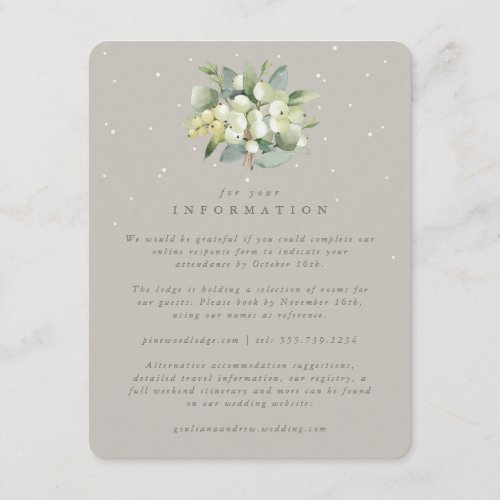 Greige SnowberryEucalyptus Bouquet Wedding Info Enclosure Card