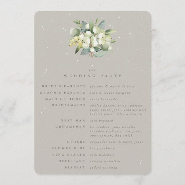 Greige Snowberry+Eucalyptus Bouquet Winter Wedding Program (Back)