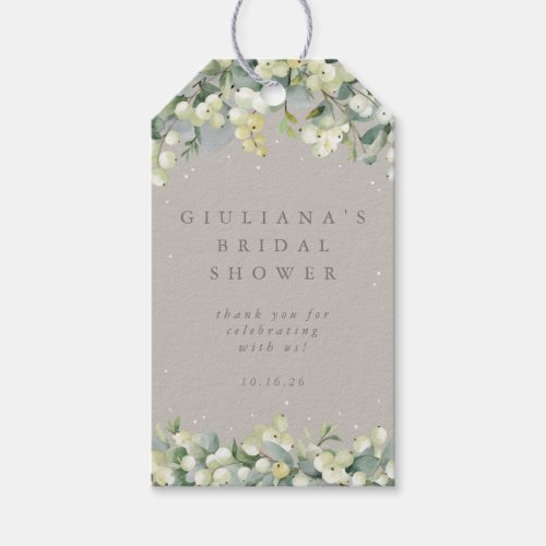 Greige SnowberryEucalyptus Bridal Shower Gift Tags