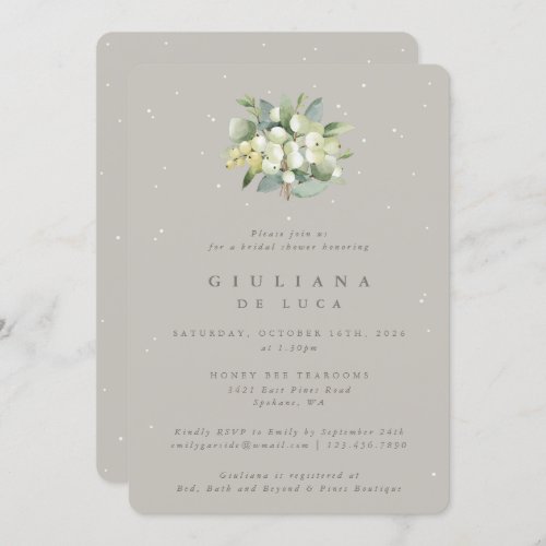 Greige SnowberryEucalyptus Bridal Shower Invitation