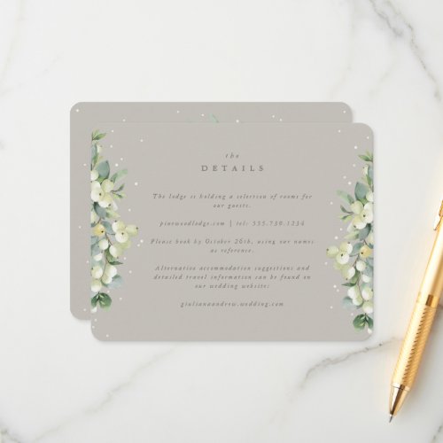 Greige SnowberryEucalyptus Edged Wedding Details Enclosure Card