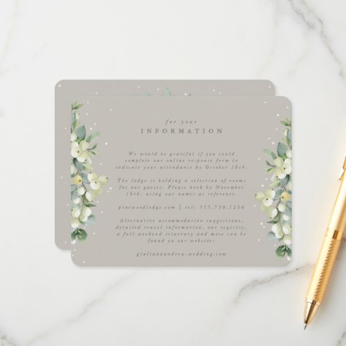 Greige SnowberryEucalyptus Edged Wedding Info Enclosure Card