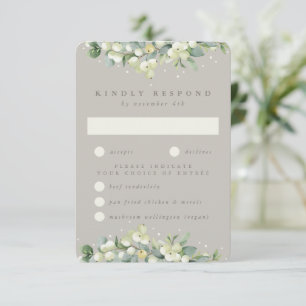 Greige Snowberry+Eucalyptus Edged Wedding RSVP Card