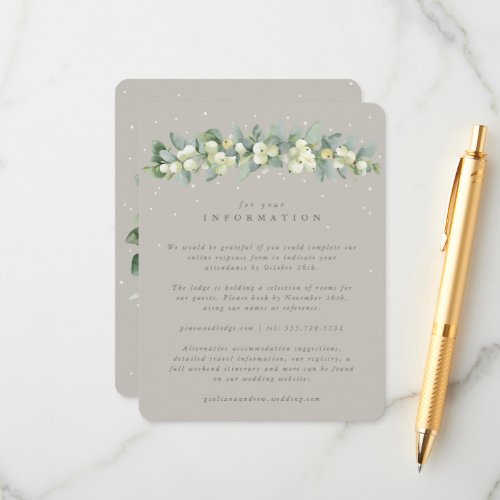 Greige SnowberryEucalyptus Garland Wedding Info Enclosure Card