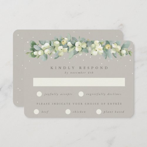 Greige SnowberryEucalyptus Garland Winter Wedding RSVP Card