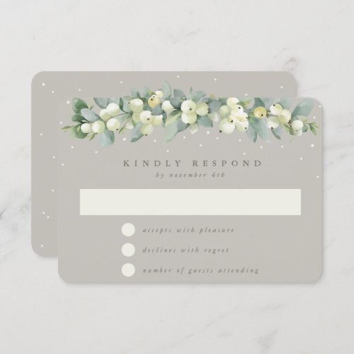 Greige SnowberryEucalyptus Garland Winter Wedding RSVP Card