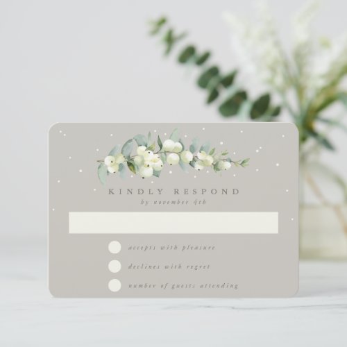 Greige SnowberryEucalyptus Garland WInter Wedding RSVP Card