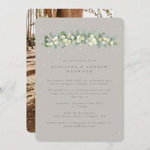 Greige SnowberryEucalyptus Reception Photo Invitation