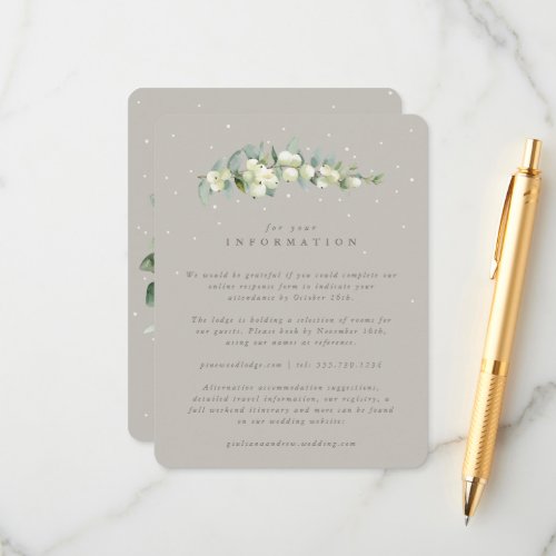 Greige SnowberryEucalyptus Stem Wedding Details Enclosure Card