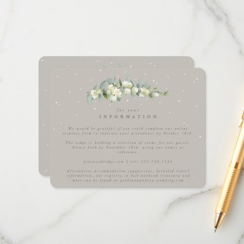 Greige SnowberryEucalyptus Stem Wedding Info Enclosure Card