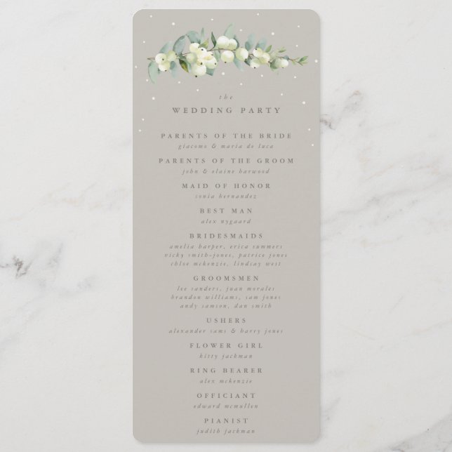 Greige Snowberry+Eucalyptus Stem Winter Wedding Program (Back)