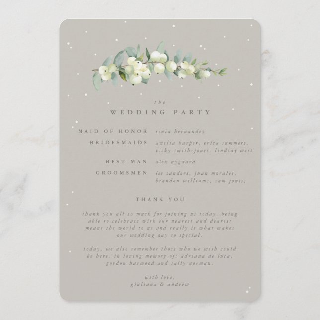 Greige Snowberry+Eucalyptus Stem Winter Wedding Program (Back)