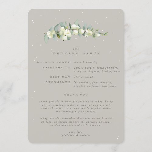 Greige SnowberryEucalyptus Stem Winter Wedding Program