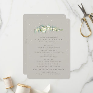 Greige Snowberry+Eucalyptus Stem Winter Wedding Program