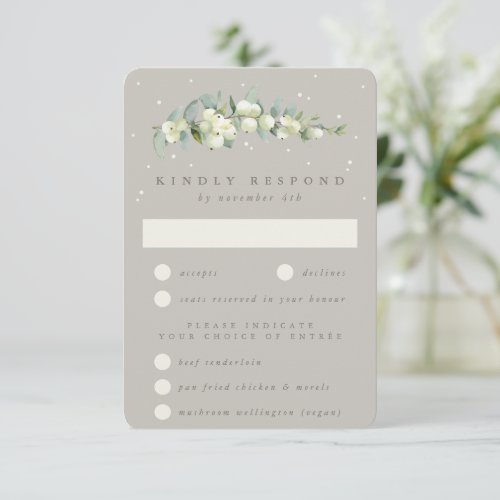 Greige SnowberryEucalyptus Stem Winter Wedding RSVP Card