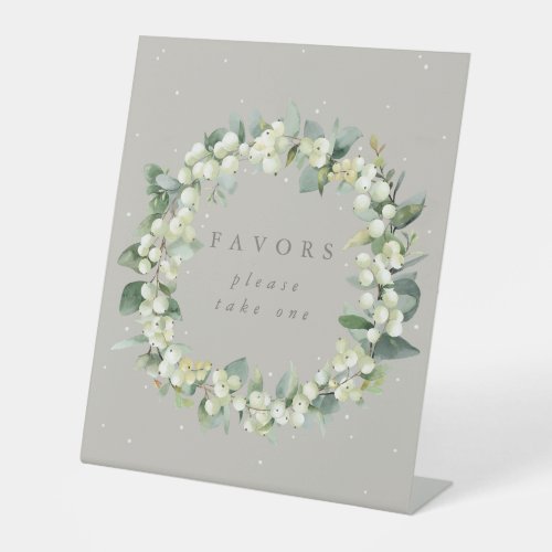 Greige SnowberryEucalyptus Wedding Favors Table Pedestal Sign
