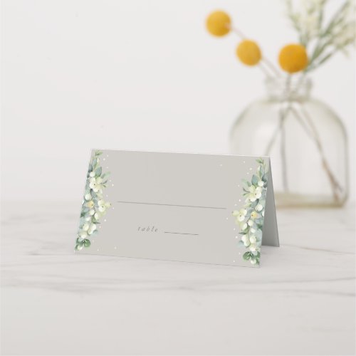 Greige SnowberryEucalyptus Wedding Folded Place Card