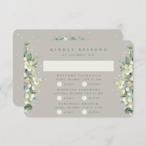 Greige SnowberryEucalyptus Wedding Multi_Event RSVP Card