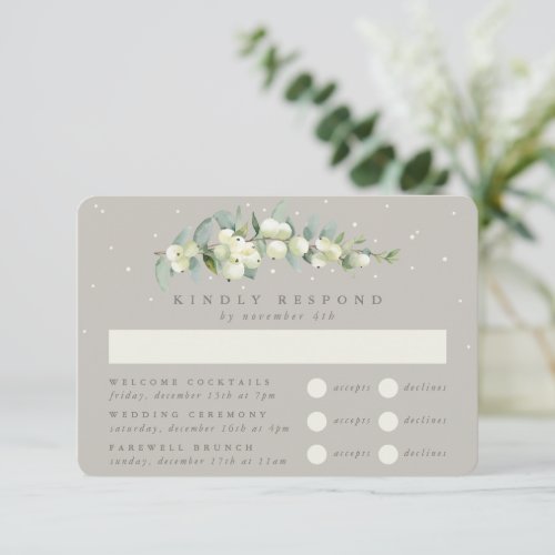 Greige SnowberryEucalyptus Wedding Multi_Event RSVP Card
