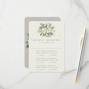 Greige Snowberry+Eucalyptus Wedding Multi-Event RSVP Card