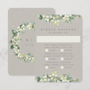 Greige Snowberry+Eucalyptus Wedding Multi-Event RSVP Card