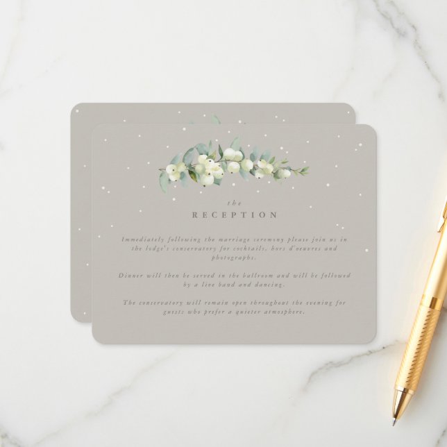 Greige Snowberry+Eucalyptus Wedding Reception Enclosure Card (Front/Back In Situ)