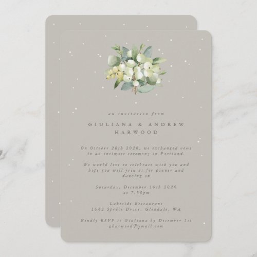 Greige SnowberryEucalyptus Wedding Reception Invitation