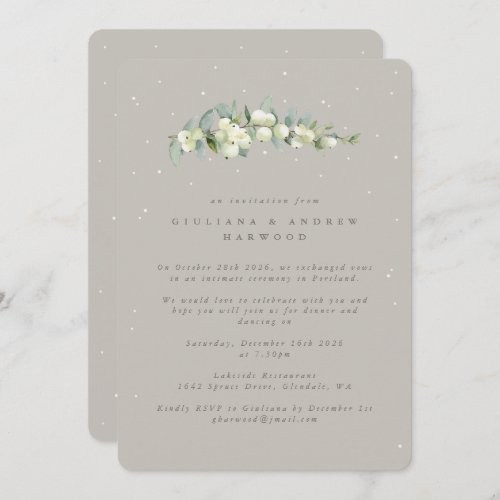 Greige SnowberryEucalyptus Wedding Reception Invitation