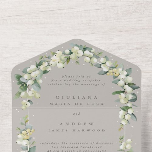 Greige SnowberryEucalyptus Wedding Reception Only All In One Invitation