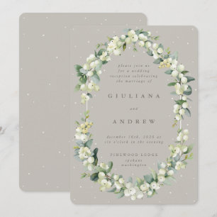 Greige Snowberry+Eucalyptus Wedding Reception Only Invitation