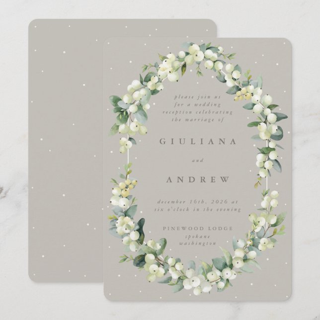 Greige Snowberry+Eucalyptus Wedding Reception Only Invitation (Front/Back)