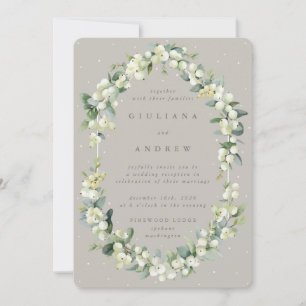 Greige Snowberry+Eucalyptus Wedding Reception Only Invitation