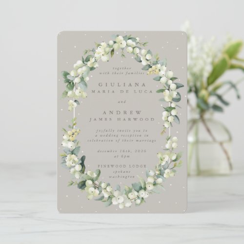 Greige SnowberryEucalyptus Wedding Reception Only Invitation