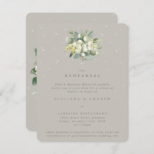 Greige SnowberryEucalyptus Wedding Rehearsal Enclosure Card