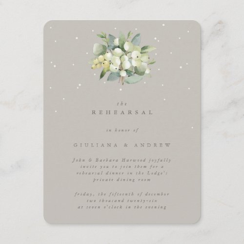 Greige SnowberryEucalyptus Wedding Rehearsal Enclosure Card