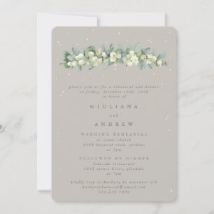 Greige Snowberry+Eucalyptus Wedding Rehearsal Invitation