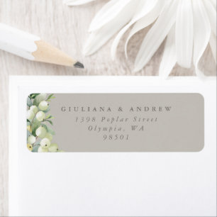 Greige Snowberry+Eucalyptus Wedding Return Address Label