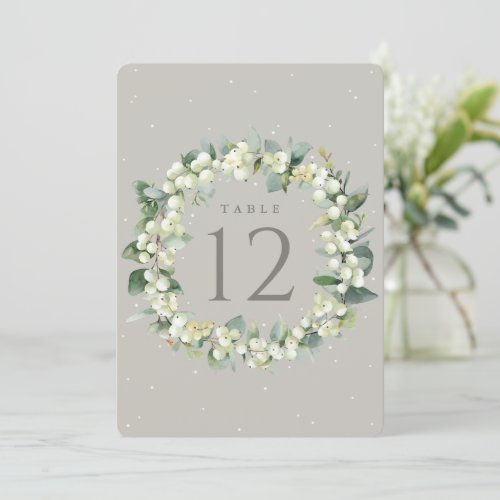 Greige SnowberryEucalyptus Wedding Table Number