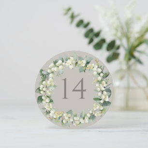 Greige Snowberry+Eucalyptus Wedding Table Number