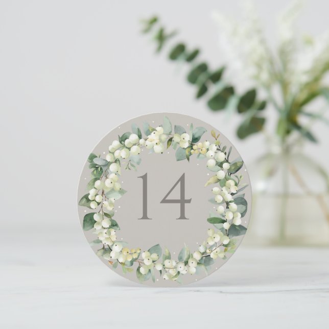 Greige Snowberry+Eucalyptus Wedding Table Number (Standing Front)