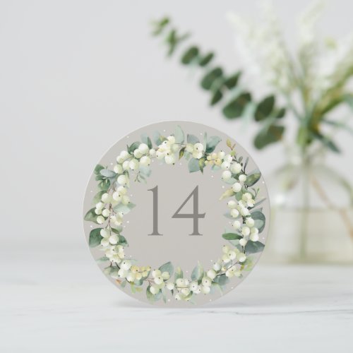 Greige SnowberryEucalyptus Wedding Table Number