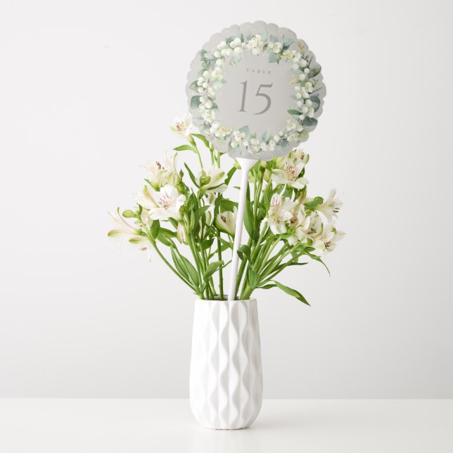 Greige Snowberry+Eucalyptus Wedding Table Number Balloon (Vase)