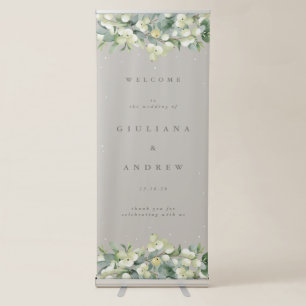 Greige Snowberry+Eucalyptus Wedding Welcome Retractable Banner