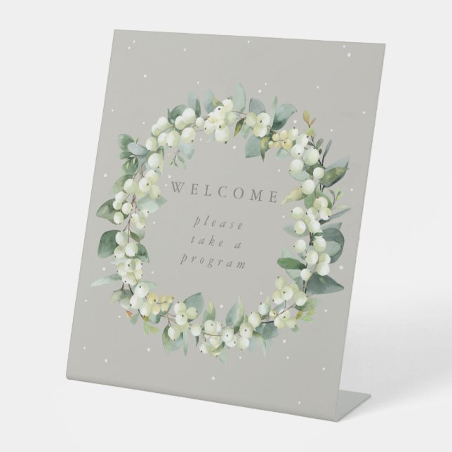 Greige Snowberry+Eucalyptus Welcome Program Table Pedestal Sign (Front)