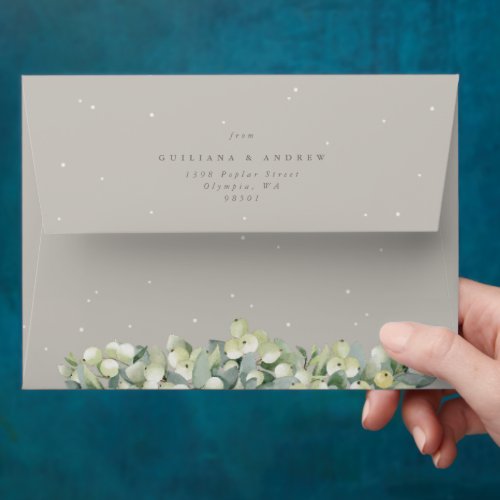Greige SnowberryEucalyptus Winter Wedding A7 Envelope