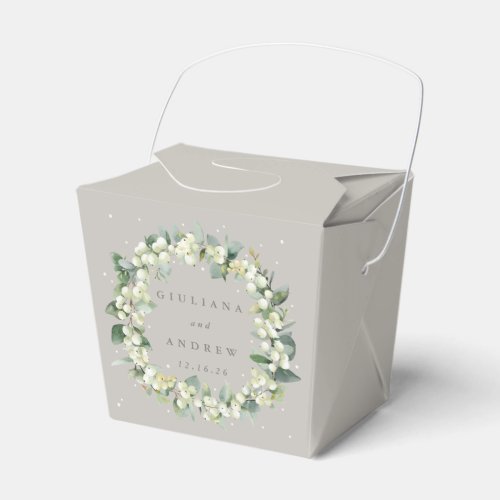 Greige SnowberryEucalyptus Winter Wedding Favor Boxes