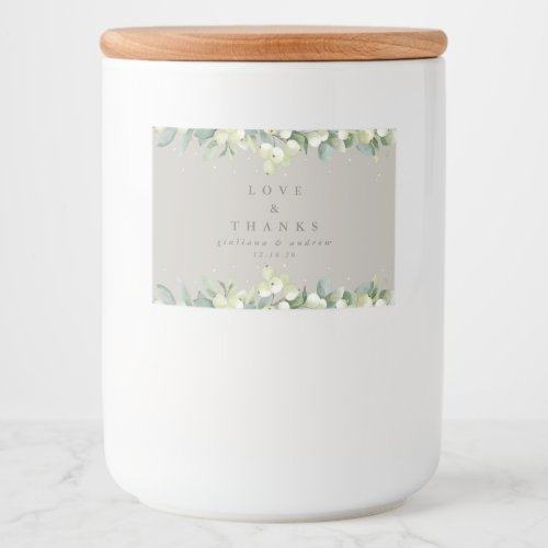 Greige SnowberryEucalyptus Winter Wedding Favor Food Label