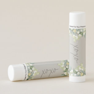 Greige Snowberry+Eucalyptus Winter Wedding Favor Lip Balm
