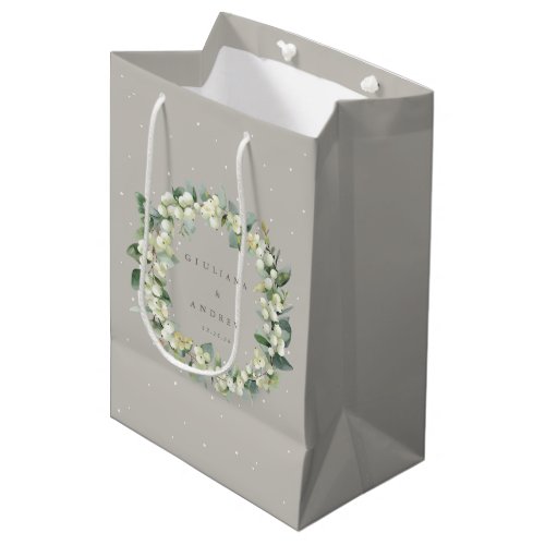 Greige SnowberryEucalyptus Winter Wedding Medium Gift Bag